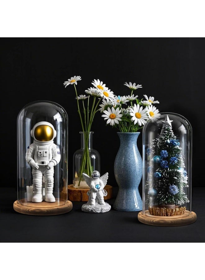Glass Vases with Upside Down Dome with Wooden Base, Natural Home Decor, Set of 2 - Image 5